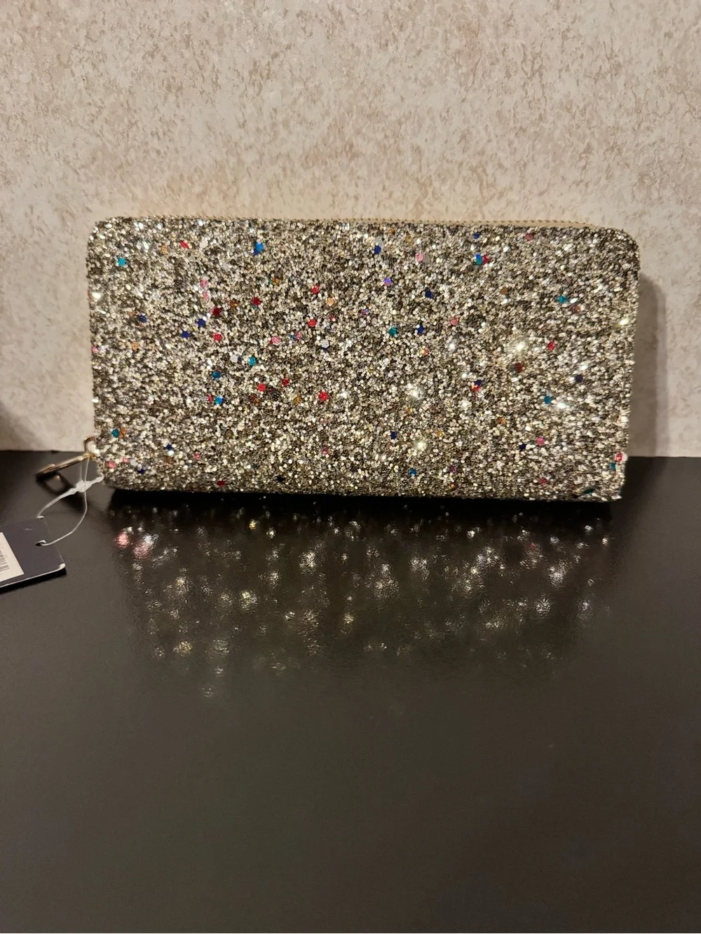 Victoria Leland Glitter Evening Clutch Wallet - Silver Sparkle